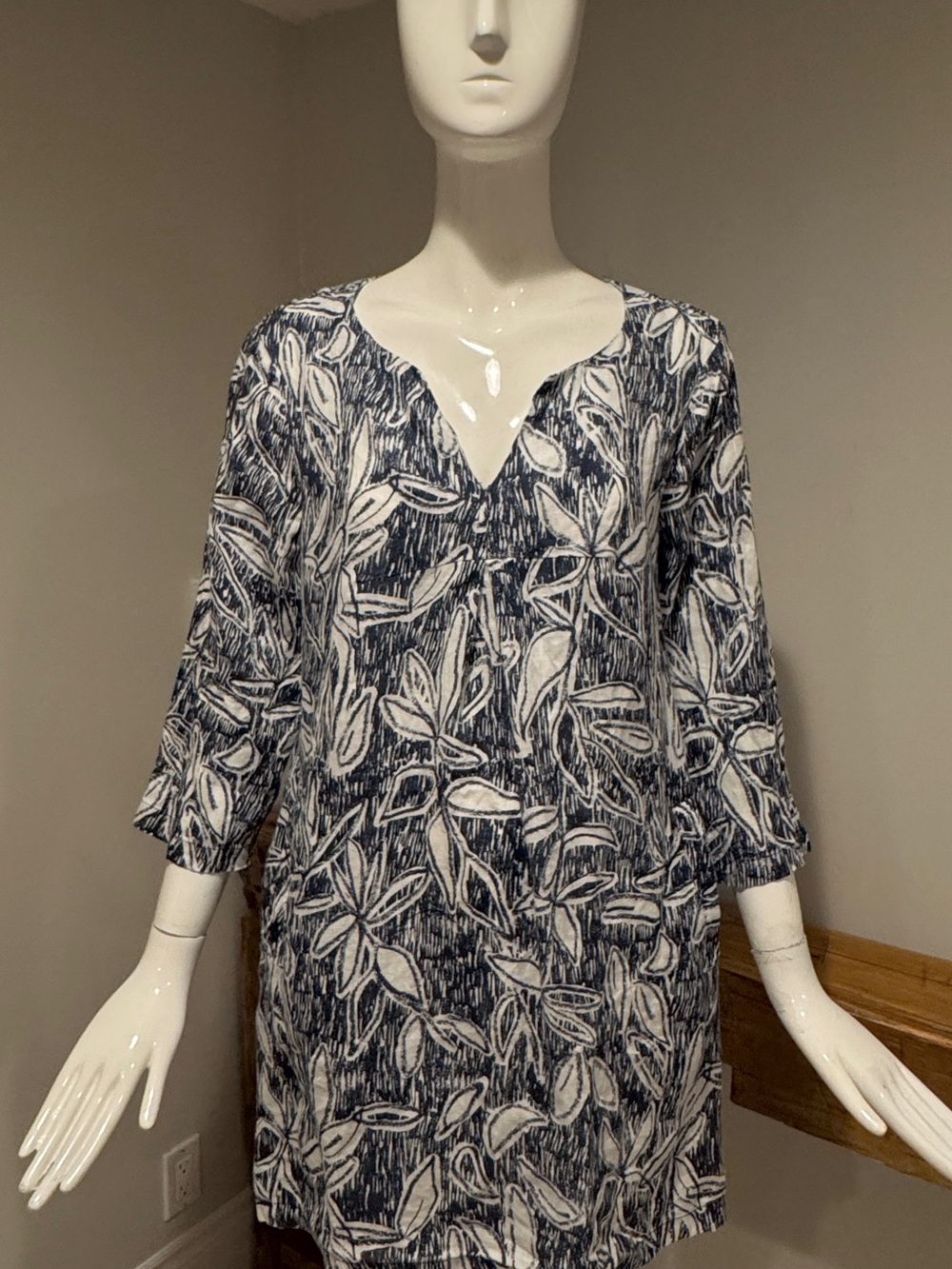 White Stuff x Chloe Flint Linen Tunic Dress UK 10 Blue Leaf Boho